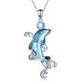 wholesale 925 Sterling Silver Blue Crystal Dolphin Pendant Necklace for Women-0-0