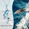 wholesale 925 Sterling Silver Blue Crystal Dolphin Pendant Necklace for Women-0-2