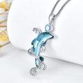 wholesale 925 Sterling Silver Blue Crystal Dolphin Pendant Necklace for Women-0-4
