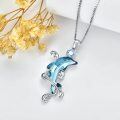 wholesale 925 Sterling Silver Blue Crystal Dolphin Pendant Necklace for Women-0-5