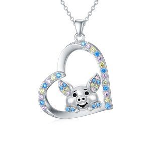 Sterling Silver Heart Pig Necklace-0