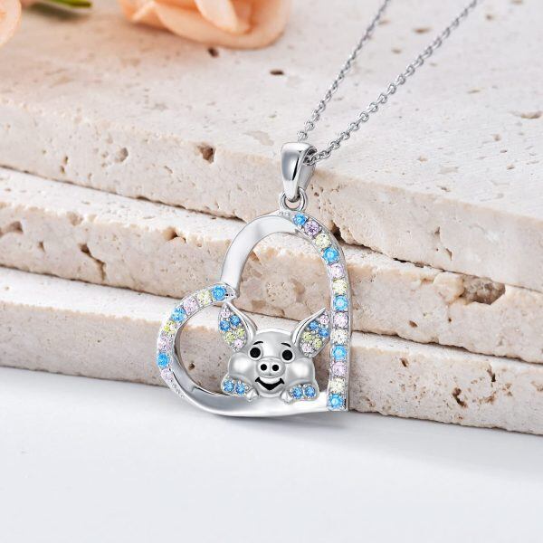 Sterling Silver Heart Pig Necklace-1