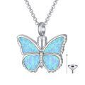 wholesale 925 Sterling Silver Blue Opal Butterfly Cremation Jewelry Keepsake Pendant Necklace with Funnel and Fill Tool-0-0