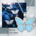 wholesale 925 Sterling Silver Blue Opal Butterfly Cremation Jewelry Keepsake Pendant Necklace with Funnel and Fill Tool-0-2