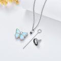 wholesale 925 Sterling Silver Blue Opal Butterfly Cremation Jewelry Keepsake Pendant Necklace with Funnel and Fill Tool-0-4