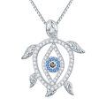 wholesale 925 Sterling Silver Sea Turtle Evil Eye Pendant Necklace with Blue Stones for Women-0-0