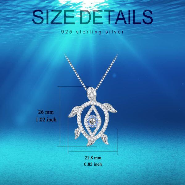 Sterling Silver Sea Turtle Evil Eye Pendant Necklace-3