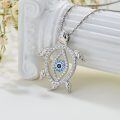 wholesale 925 Sterling Silver Sea Turtle Evil Eye Pendant Necklace with Blue Stones for Women-0-4
