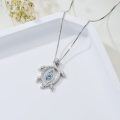 wholesale 925 Sterling Silver Sea Turtle Evil Eye Pendant Necklace with Blue Stones for Women-0-5