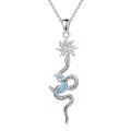 wholesale 925 Sterling Silver Snake Sun & Blue Crystal Pendant Necklace for Women-0-0