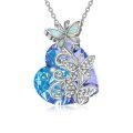 wholesale 925 Sterling Silver Blue Crystal Heart with Opal Butterflies Pendant Necklace for Women-0-0