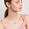 wholesale 925 Sterling Silver Blue Crystal Heart with Opal Butterflies Pendant Necklace for Women-0-2