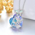 wholesale 925 Sterling Silver Blue Crystal Heart with Opal Butterflies Pendant Necklace for Women-0-5