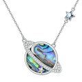wholesale 925 Sterling Silver Abalone Shell & Star Crystal Planet Pendant Necklace for Women-0-0