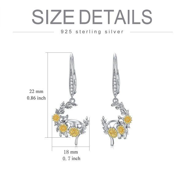 Sterling Silver Cat Flower Earrings-3