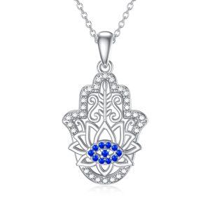 Sterling Silver Evil Eye Hamsa Lutos Necklace-0