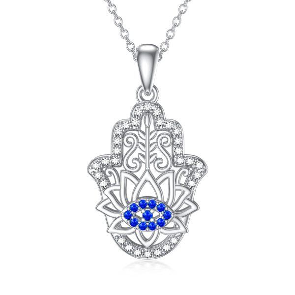 Sterling Silver Evil Eye Hamsa Lutos Necklace-0