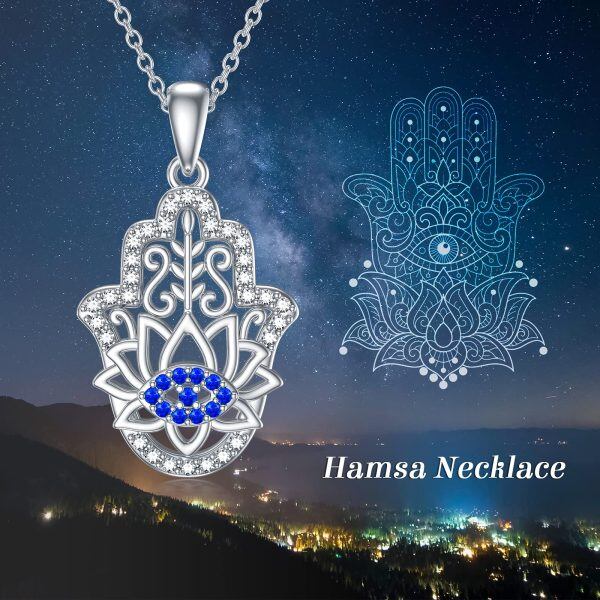 Sterling Silver Evil Eye Hamsa Lutos Necklace-3