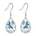 wholesale 925 Sterling Silver Blue Crystal Dragonfly Teardrop Dangle Earrings for Women-0-0