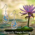 wholesale 925 Sterling Silver Blue Crystal Dragonfly Teardrop Dangle Earrings for Women-0-3
