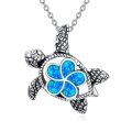 wholesale 925 Sterling Silver Blue Opal Sea Turtle Cremation Jewelry Pendant Necklace for Women-0-0