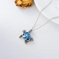 wholesale 925 Sterling Silver Blue Opal Sea Turtle Cremation Jewelry Pendant Necklace for Women-0-2