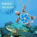 wholesale 925 Sterling Silver Blue Opal Sea Turtle Cremation Jewelry Pendant Necklace for Women-0-3