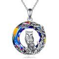 wholesale 925 Sterling Silver Rainbow Crystal Owl Pendant Necklace for Women-0-0