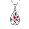 wholesale 925 Sterling Silver Red Enamel Cardinal Bird Teardrop Pendant Necklace for Women-0-0