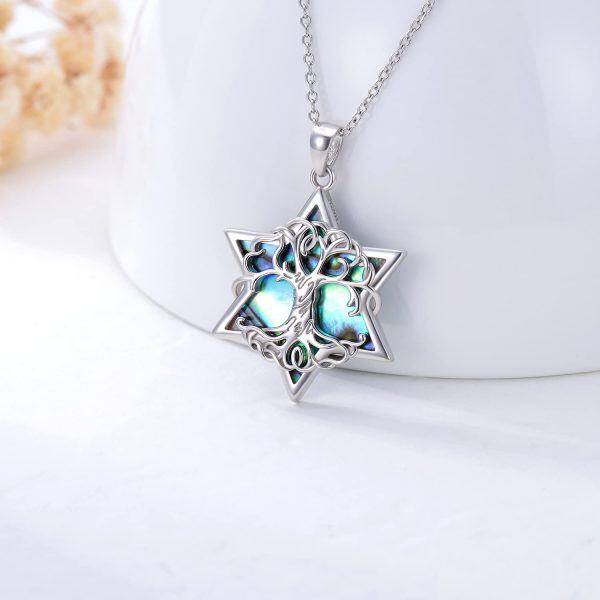 Sterling Silver Star Of David Tree Of Life Necklace-1