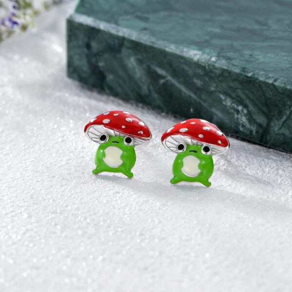 Sterling Silver Mushroom Frog Earrings-1