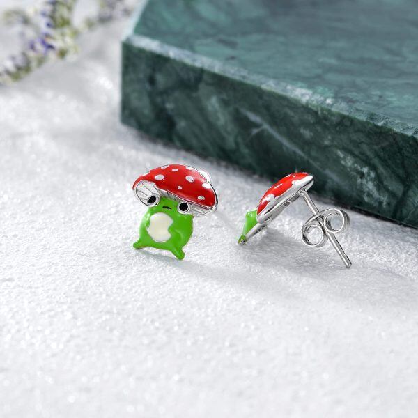 Sterling Silver Mushroom Frog Earrings-2