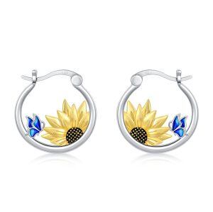 Sterling Silver Sunflower Butterfly Earrings-0