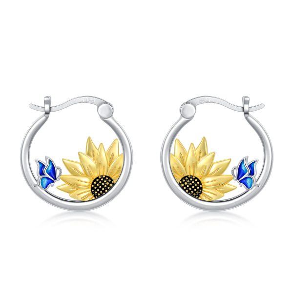 Sterling Silver Sunflower Butterfly Earrings-0