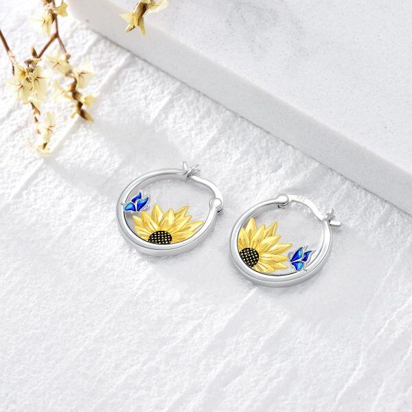 Sterling Silver Sunflower Butterfly Earrings-1