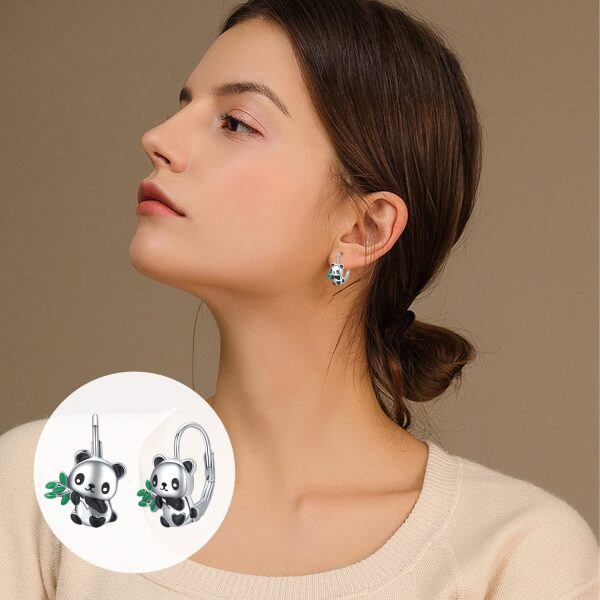 Sterling Silver Panda Earrings-3