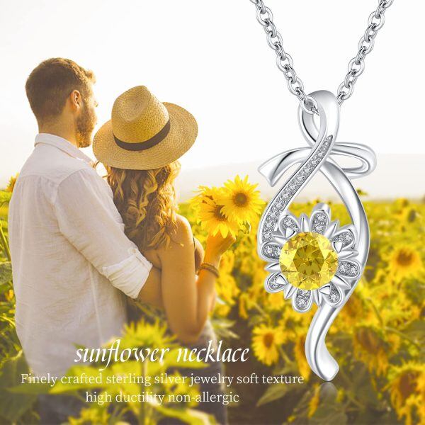 Sterling Silver Infinity Sunflower Necklace-5