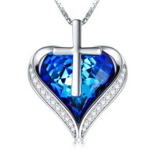 Sterling Silver Heart Cross Necklace-0