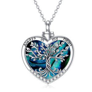 Sterling Silver Tree Of Life Heart Urn Necklace-0