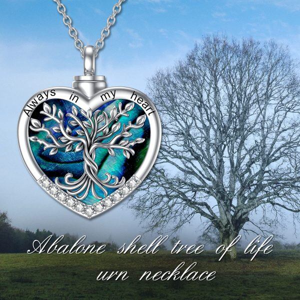 Sterling Silver Tree Of Life Heart Urn Necklace-3