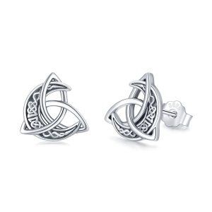 Sterling Silver Celtic Moon Stud Earrings-0