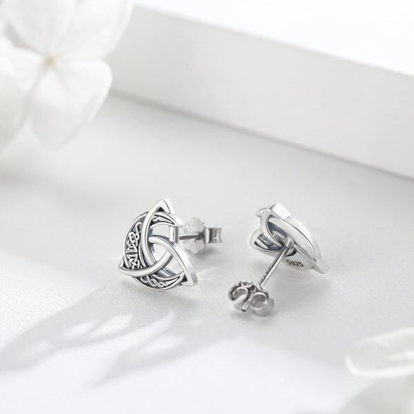 Sterling Silver Celtic Moon Stud Earrings-1