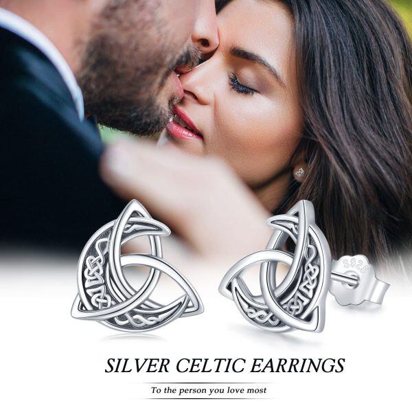 Sterling Silver Celtic Moon Stud Earrings-3