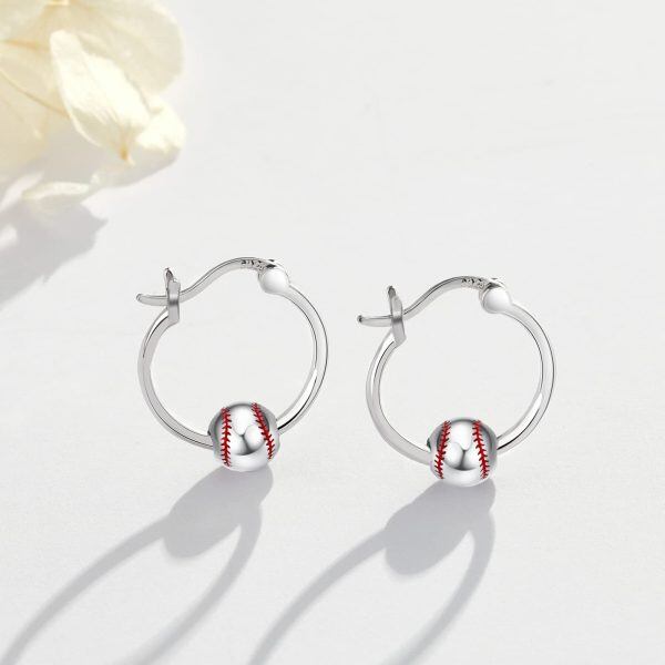 Sterling Silver Baseball Earrings-1