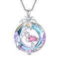 wholesale 925 Sterling Silver Palm Tree & Pink Crystal Flamingo Necklace Pendant Gift for Women-0-0