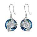 wholesale 925 Sterling Silver Round Blue Crystal Butterfly Drop Earrings-0-0