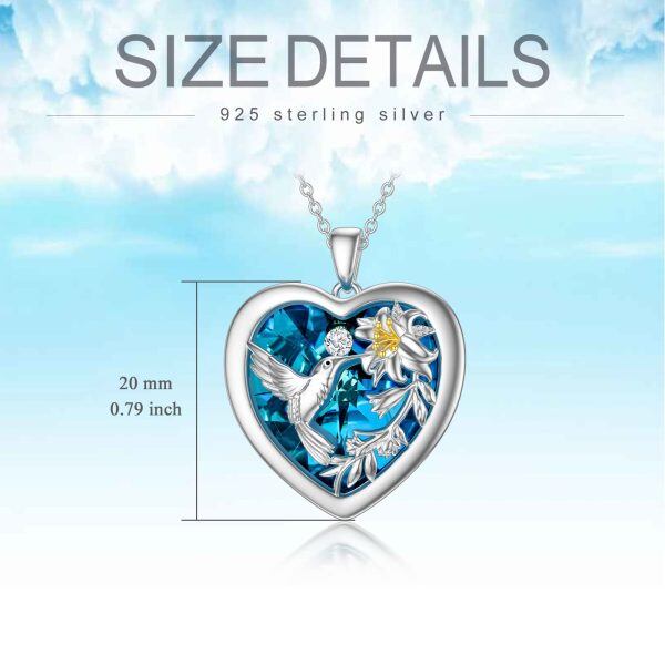 Sterling Silver Hummingbird Flower Heart Necklace-4