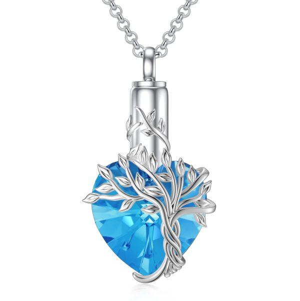 Sterling Silver Heart Tree Of Life Urn Necklace-0