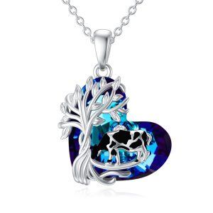 Sterling Silver Tree Of Life Cow Heart Necklace-0