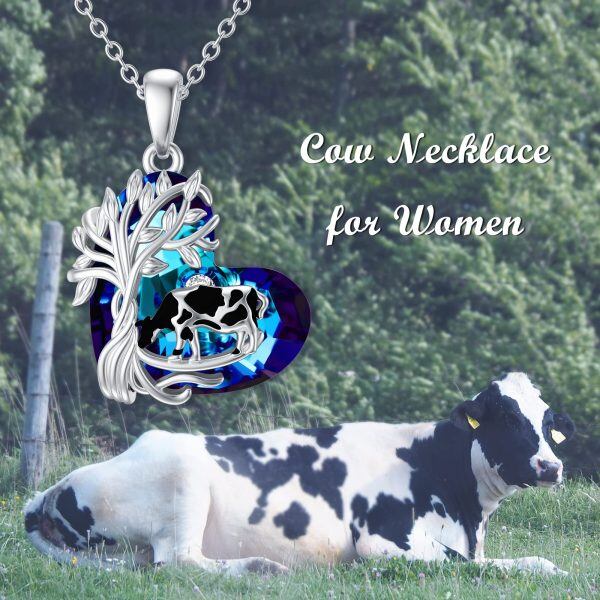 Sterling Silver Tree Of Life Cow Heart Necklace-3